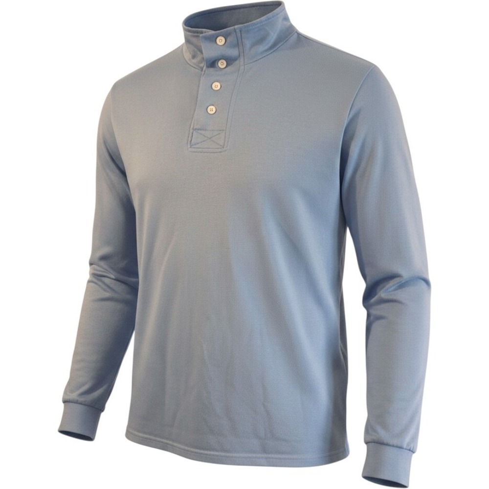 Men's Long Sleeve Mock Neck Polo Size L Light Blue Button Placket Golf Pullover